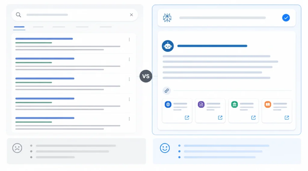 traditional search vs Perplexity AI answer comparison