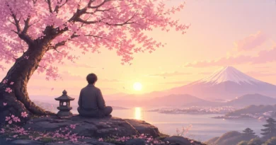 Ikigai kya hai Japanese sunrise purpose concept illustration