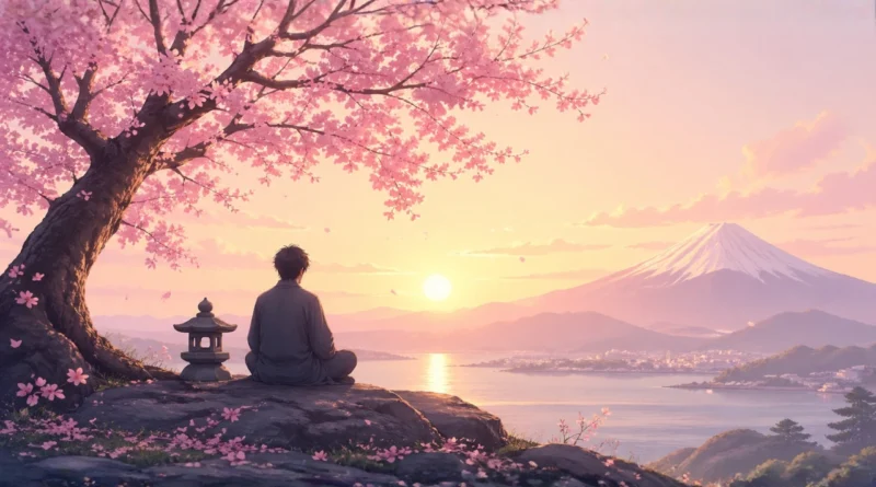 Ikigai kya hai Japanese sunrise purpose concept illustration