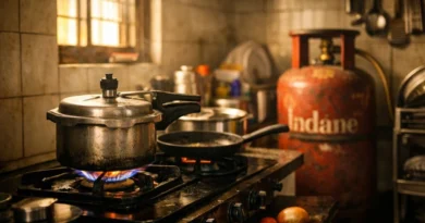 Indian kitchen with LPG cylinder and cooking stove showing impact of rising gas prices in India