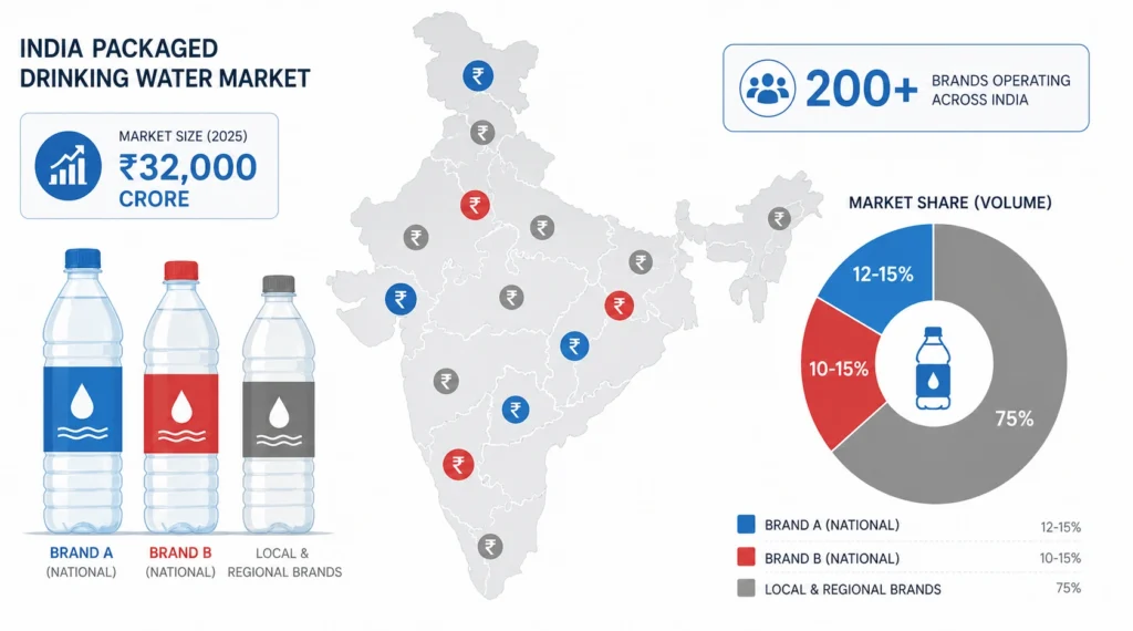 India bottled water market share infographic national vs local brands