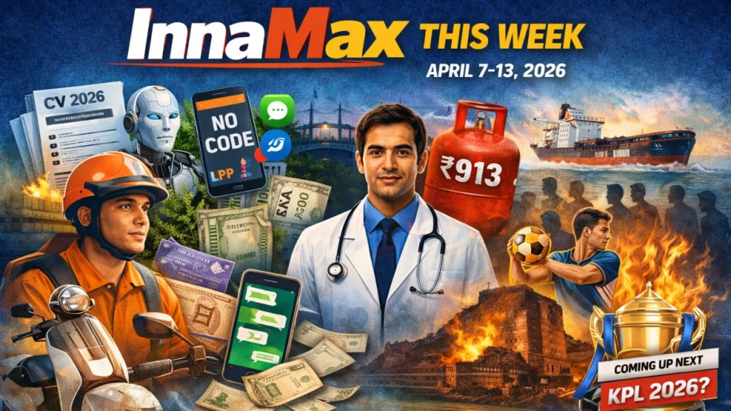 InnaMax This Week April 7-13 2026 India news roundup featuring resume 2026 AI coding gas price ₹913 korfball and social trends