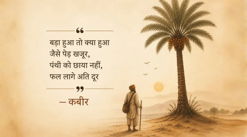 Kabir quote about knowledge vs usefulness tree without shade meaning