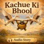 कछुआ और दो बगुले लकड़ी पकड़े उड़ते हुए पंचतंत्र ऑडियो कवर