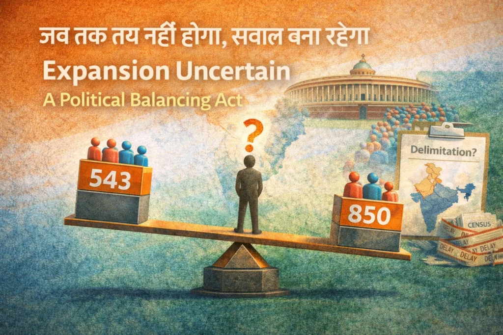 Lok Sabha seat expansion uncertainty with 543 and 850 comparison and political balance concept