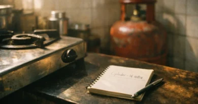 Indian kitchen diary and LPG cylinder showing household gas saving reality in India