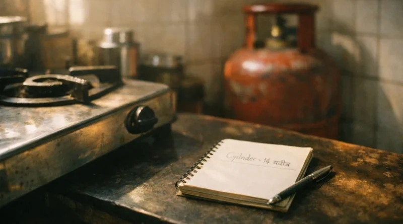 Indian kitchen diary and LPG cylinder showing household gas saving reality in India