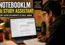 Student using NotebookLM on laptop for exam preparation and document-based study