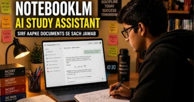 Student using NotebookLM on laptop for exam preparation and document-based study