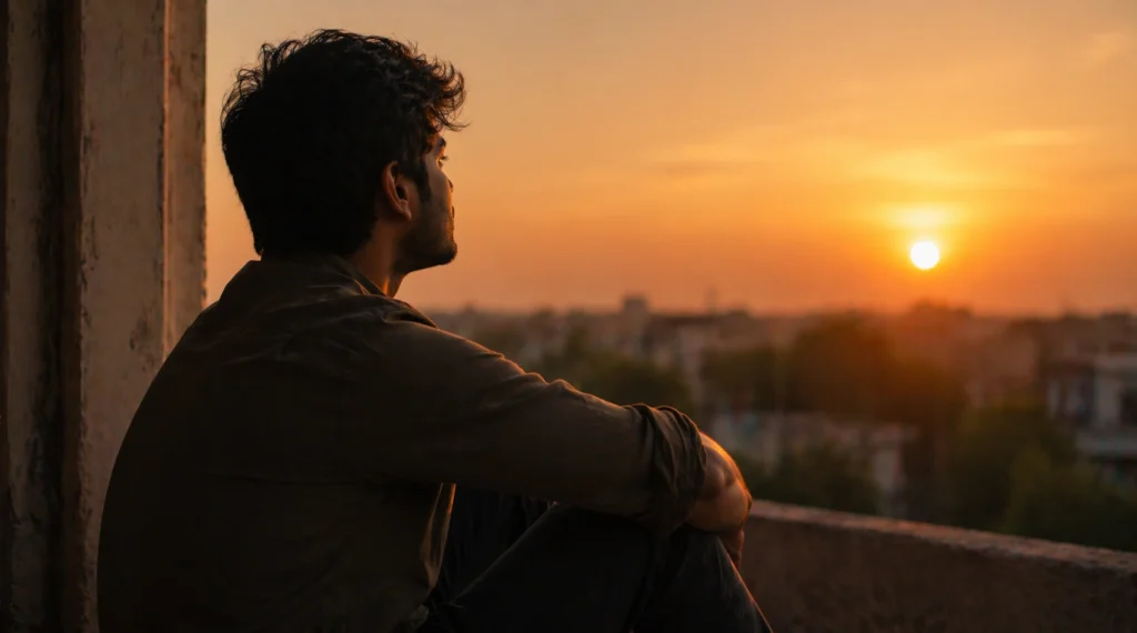 person looking at sunset thinking about life decisions regret and reflection