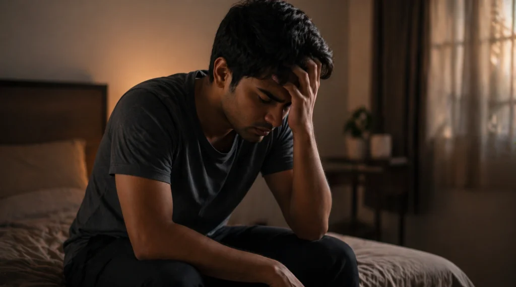 person sitting alone in regret after argument emotional stress india