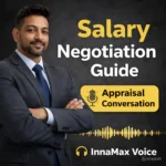 Salary negotiation guide audio cover with confident professional and appraisal conversation theme