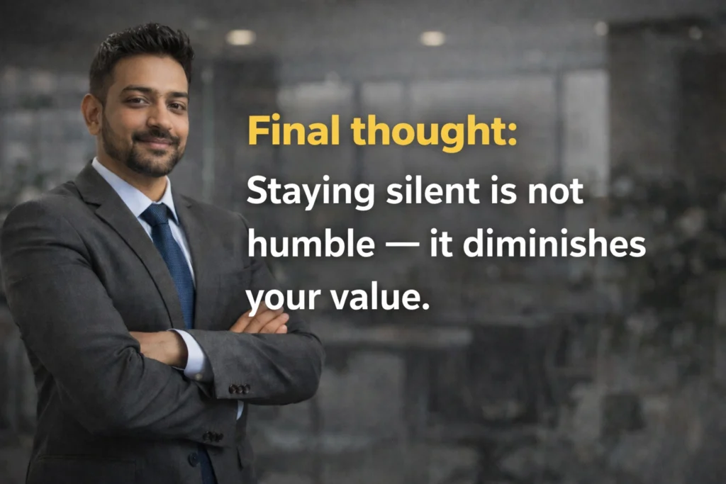 Confident Indian professional standing with message about speaking up in salary negotiation