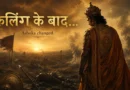 Emperor Ashoka standing silently after Kalinga war battlefield