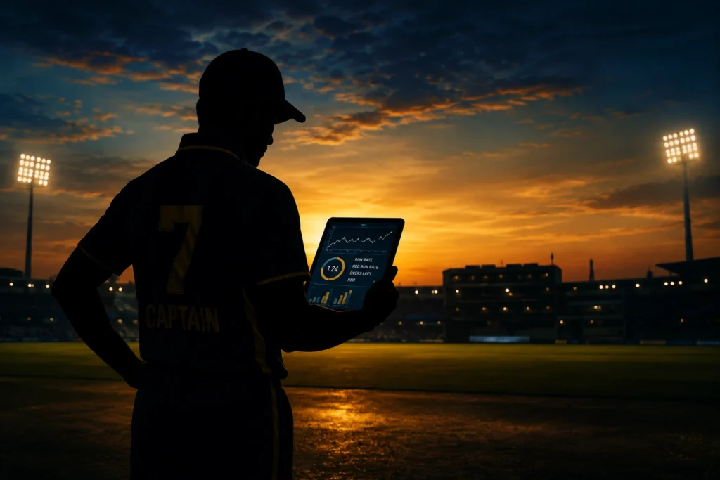 Cricket captain analyzing NRR strategy during IPL match