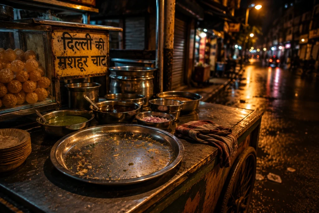 Quiet Indian street food cart after business hours