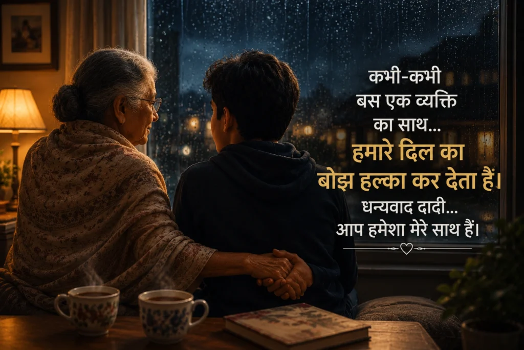 दादी और grandson बारिश की रात में साथ बैठे हुए emotional bonding moment