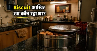 Steel biscuit tin inside Indian kitchen during evening