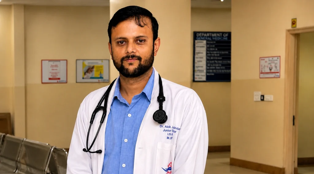 Dr. Alok Pandey explaining Kangaroo Mother Care for premature babies in Purvanchal
