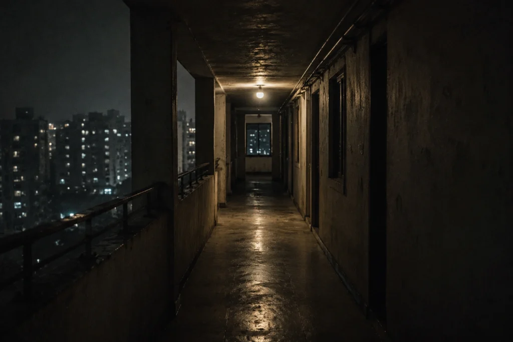 empty corridor flickering light horror