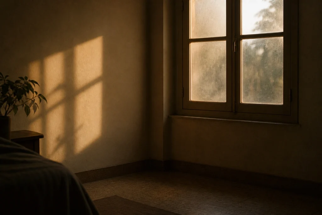 empty room corner with evening light emotional unresolved ending