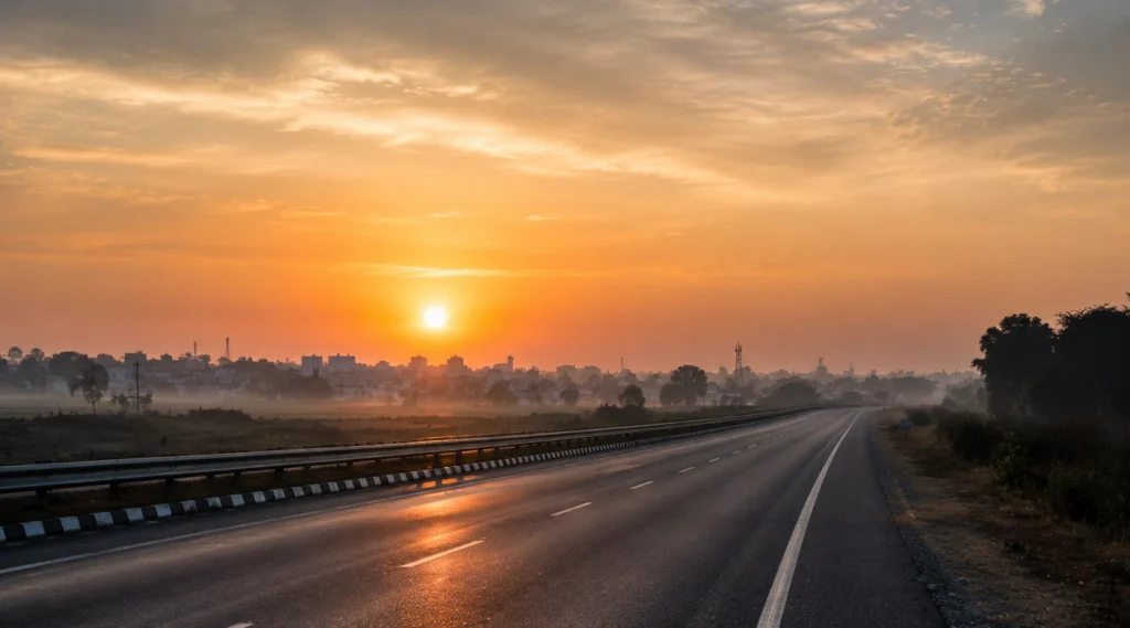 Open Indian highway at sunrise symbolizing uncertain future and evolving relationships