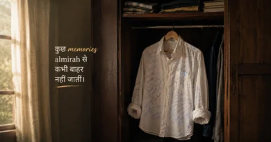 White farewell shirt hanging inside old Indian almirah with faded signatures