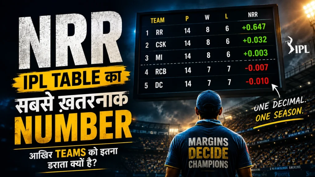 IPL NRR scoreboard illustration showing playoff qualification pressure