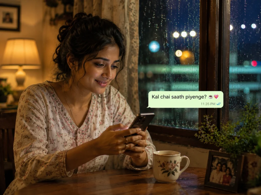 युवती बारिश के बाद husband को emotional message भेजते हुए