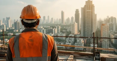 India construction worker city skyline dignity labour