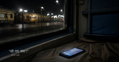 ‘सो गए क्या?’ — message सुबह 4:12 पर आया था | Train Journey Story Train window at night with unread phone messages visible