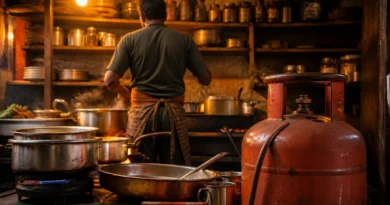Indian dhaba kitchen with commercial LPG cylinder rising cost impact