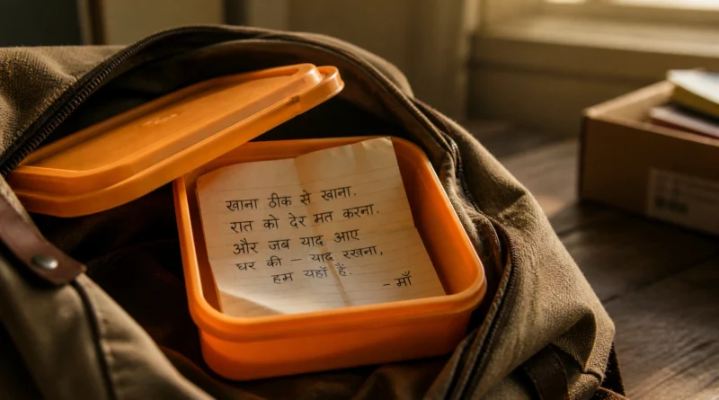 orange tiffin box with handwritten note inside bag emotional hindi story
