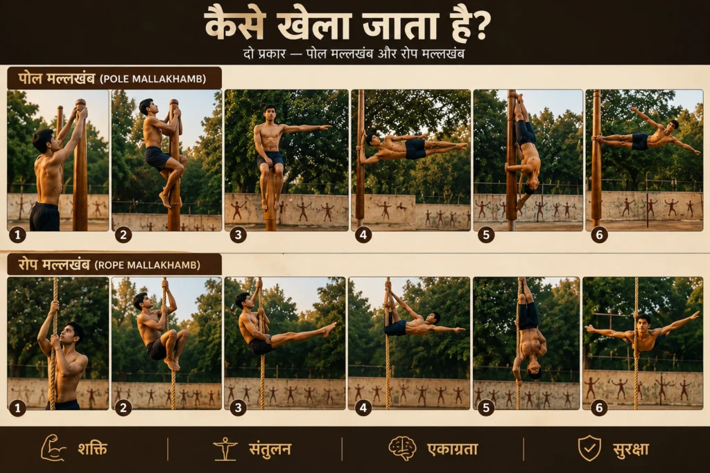 Pole Mallakhamb and Rope Mallakhamb movements explained visually