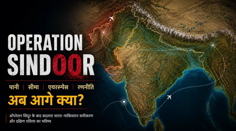 Operation Sindoor feature graphic showing South Asia map with India-Pakistan geopolitical impact, airspace, water and border strategy analysis