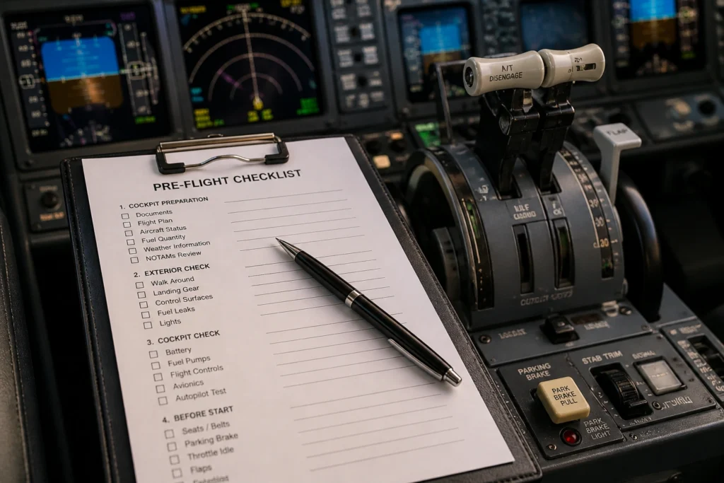 pilot preflight checklist cockpit instruments aviation training India