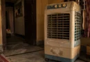 Old desert cooler inside Indian middle-class home during summer evening