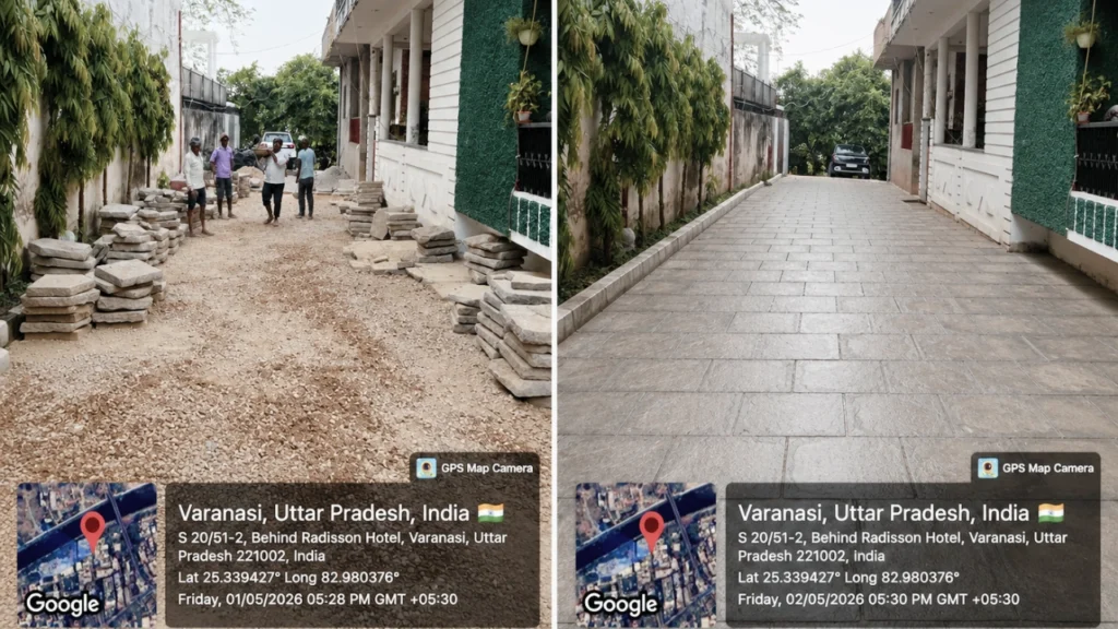 Before during and after sewer line construction project documented through GPS monitoring