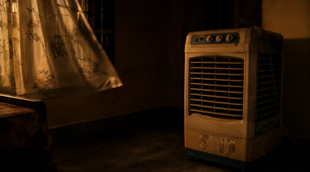 Quiet cooler running during summer night inside Indian home