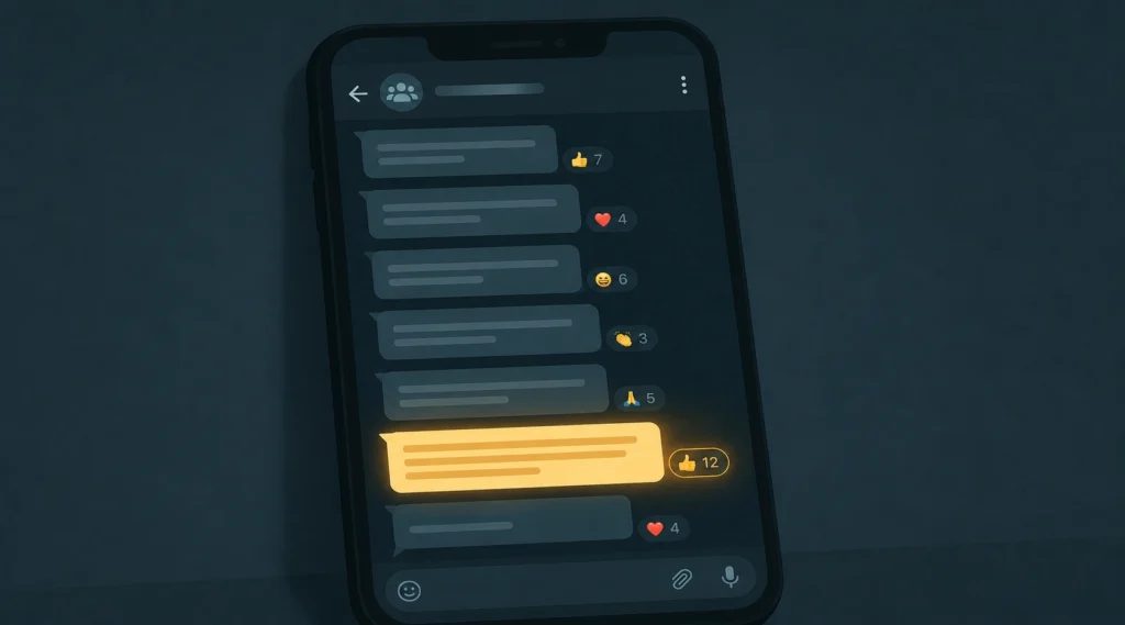Smartphone group chat illustration with one highlighted message bubble representing unequal participation