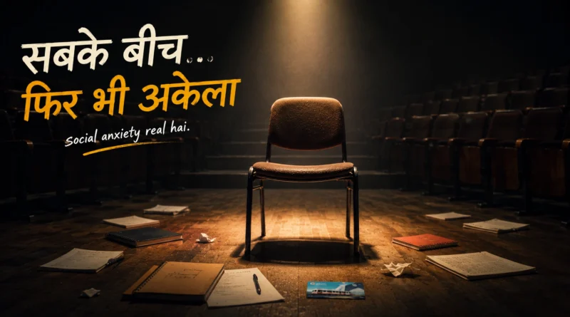 Empty auditorium chair under spotlight symbolizing social anxiety and overthinking in India
