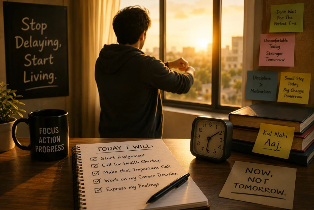 Young person deciding to stop procrastinating and start taking action
