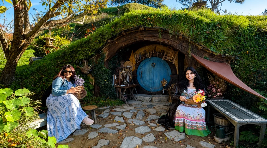Anjali Tripathi with her daughter Khushi during a visit to Hobbiton Movie Set in New Zealand.