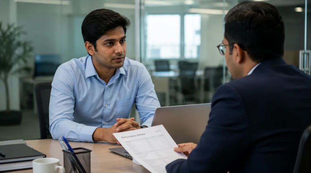 Manager और कर्मचारी के बीच Appraisal Discussion के दौरान बातचीत