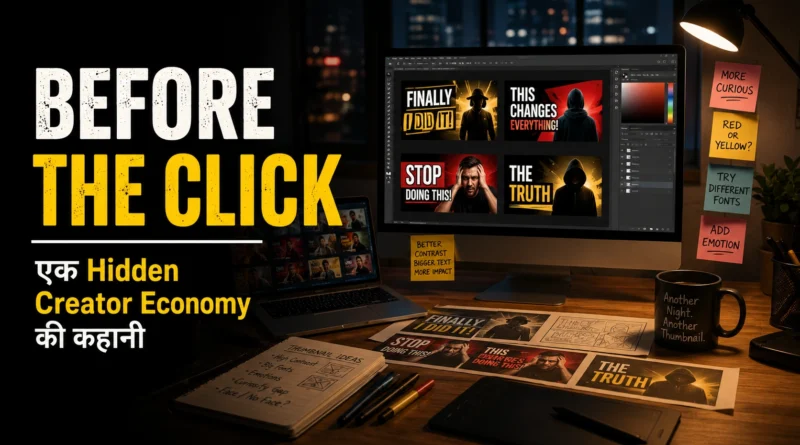 Thumbnail designer workspace representing India's hidden creator economy