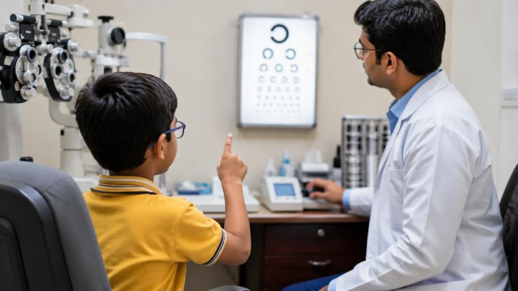 Pediatric eye examination by an eye specialist during Child Eye Screening