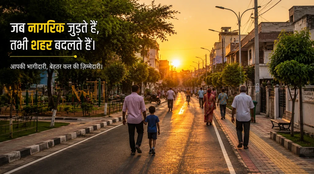 सुधरे हुए शहरी वातावरण में चलते नागरिक