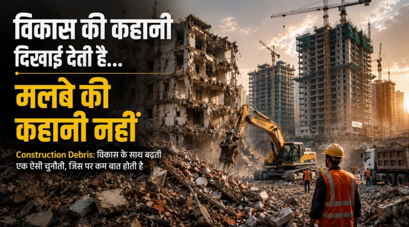 Construction debris and demolition waste beside new urban development projects
