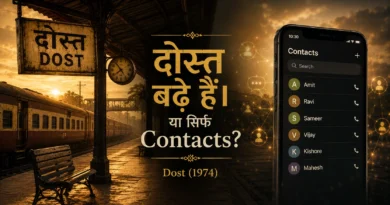 Dost 1974 से प्रेरित दोस्ती और आधुनिक Contacts संस्कृति का प्रतीकात्मक दृश्य