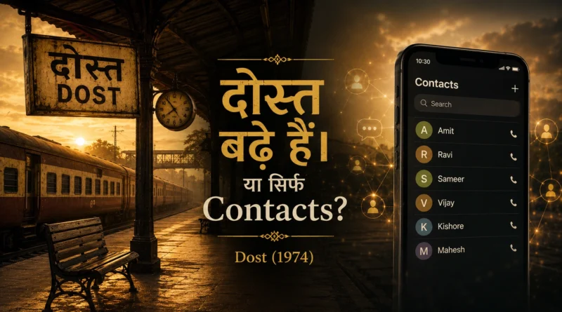 Dost 1974 से प्रेरित दोस्ती और आधुनिक Contacts संस्कृति का प्रतीकात्मक दृश्य